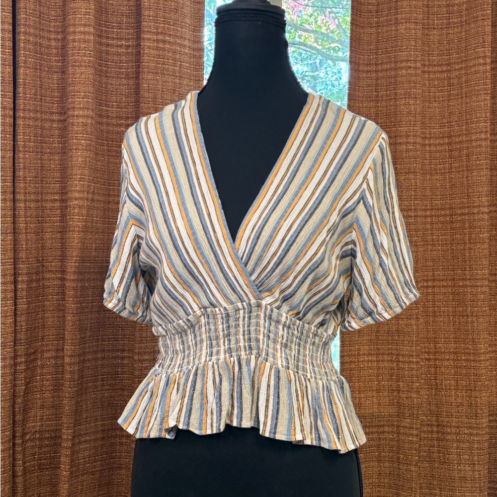 Angie Multicolor Striped Wrap Blouse